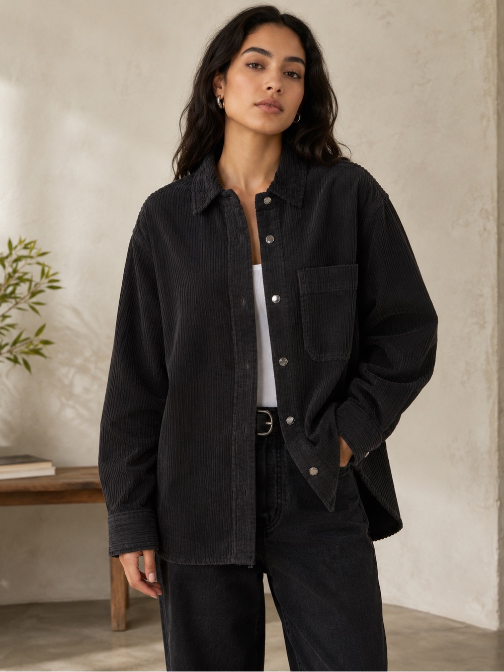 Agolde Odele Cotton Corduroy Overshirt Shirt Jacket Black Size Small Nwt